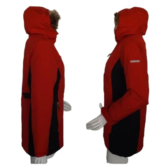 new SPYDER Coat, S, Crossover, Red/Black Furry trim hood, Zipper, Thumb holes - Picture 8 of 15